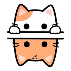 Adorable cartoon cats peeking over a ledge in a kawaii-style illustration