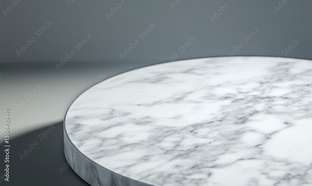 Poster marble round table surface with elegant gray background for product mockups
