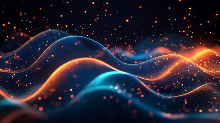 Fototapeta premium Blue and Orange Waves with Light Dots