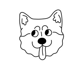 Vector isolated Japan Akita dog breed face portrait art design idea colorless black and white contour line easy drawing	