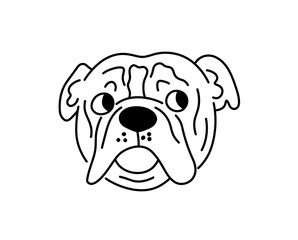Vector isolated English bulldog dog breed face portrait art design idea colorless black and white contour line easy drawing