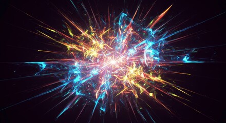 Cosmic Explosion: A vibrant abstract illustration of a powerful cosmic explosion, filled with a spectrum of bright colors and dynamic energy, radiating outwards