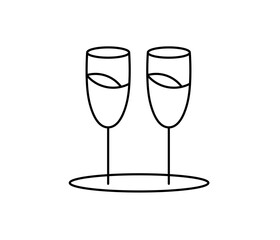 Vector isolated two pair couple simple minimal glasses of wine or champagne colorless black and white contour line easy drawing