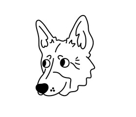 Vector isolated ovcharka shepherd dog breed head portrait colorless black and white contour line easy drawing