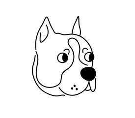 Vector isolated amstaff staffordshire terrier pit bull american dog breed head portrait colorless black and white contour line easy drawing