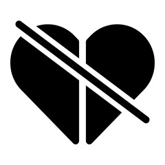  broken heart icon with a diagonal split, symbolizing heartbreak, separation, and emotional struggle. Ideal for romance, love, and dramatic themes.