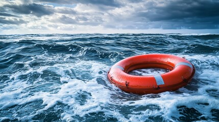Life preserver in stormy sea symbolizes financial aid as emergency help.