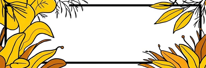 Autumn Floral Frame Fall Leaves Yellow Flowers Nature Border Blank Template Graphic Design