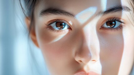 Creative process: the photographer experiments with projections on the model's face. 