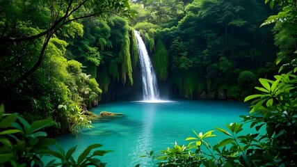 Beautiful flowing waterfall in rainforest at costa rica, Hidden Waterfall in a Lush Jungle, waterfall, water, nature, landscape, forest, river, falls, cascade, stream, green, park, fall, tree, rock, 