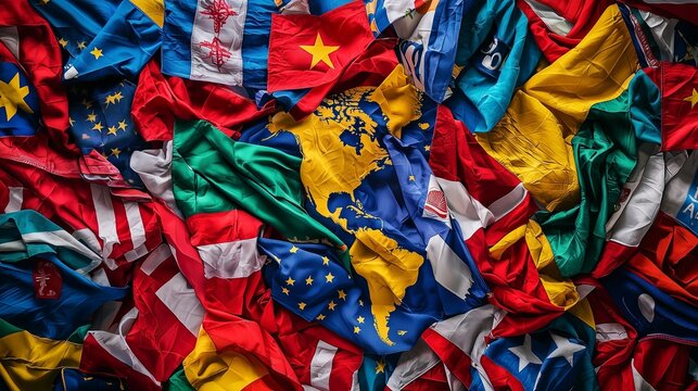 Flags symbolize global unity and international diplomacy.