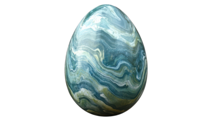 A marbled egg featuring subtle swirls of blues and greens, with realistic texture and glossy reflections