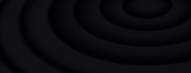 Dark black background with concentric circle patterns. The black background creates a smooth, textured effect with black shadows. Circular pattern background. Black background vector.