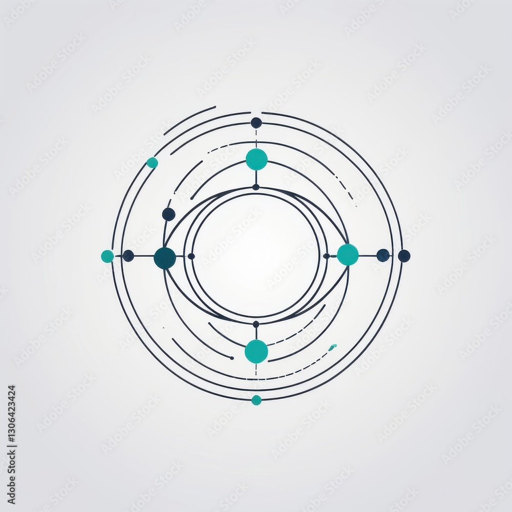 Poster abstract geometric design with concentric circles and interconnected nodes