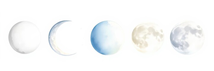 Moon Phases Celestial Cycle Lunar Phases Night Sky Full Moon Crescent Moon New Moon Watercolor