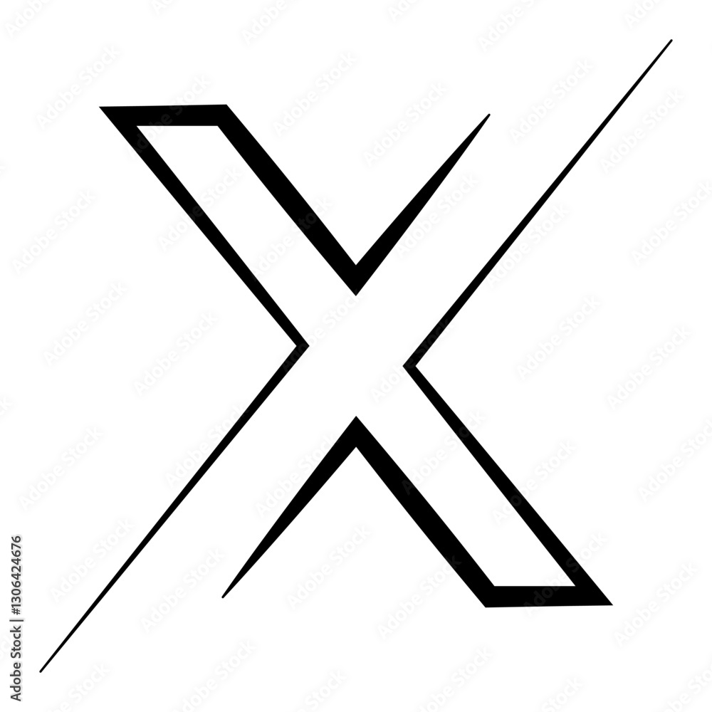 Poster abstract black x symbol with sharp edges and bold lines