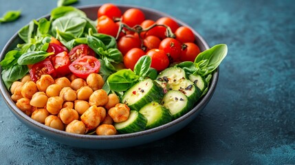 Vibrant Bowl of Fresh Vegetables Featuring Juicy Tomatoes and Crisp Cucumbers in a Colorful Display