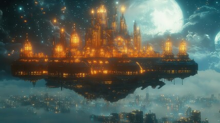 Obraz premium , a floating temple resonating with an ancient cosmic energy, pulsating with glowing architecture, futuristic, sci-fi allure,