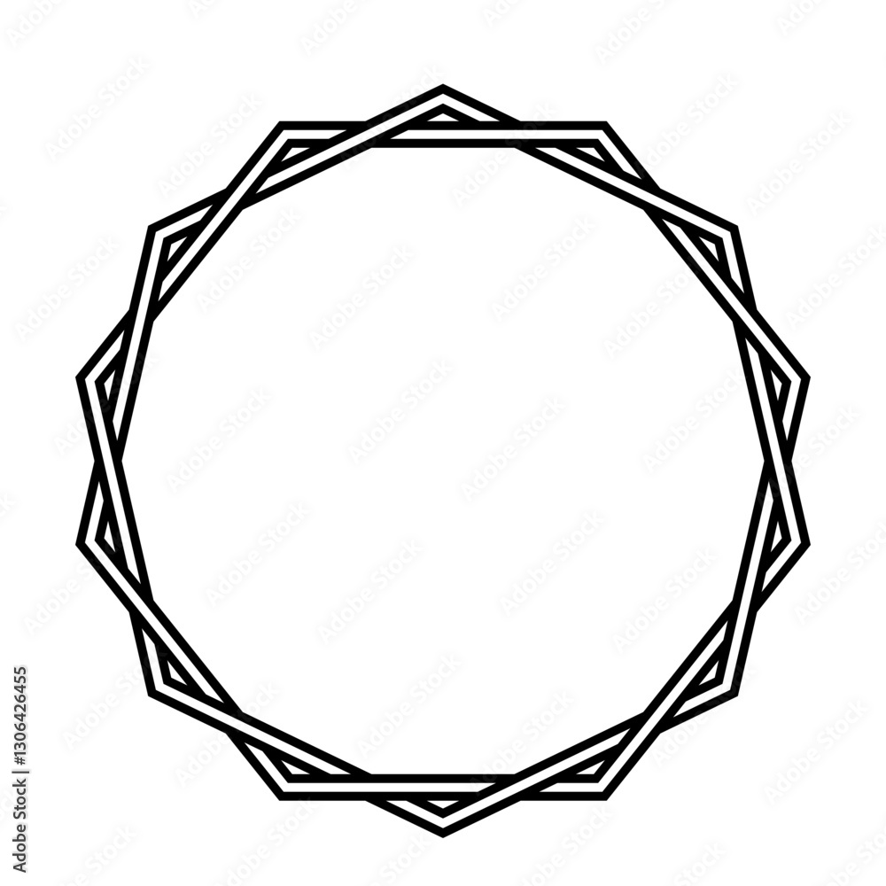Poster Intricate Black Hexagon Circle, Geometric Pattern in Simple Outline