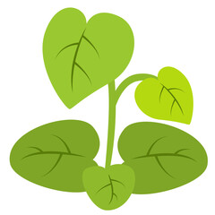 Cute green cartoon plant vector illustration with heart-shaped leaves. Ideal for children's designs, nature themes, or playful creative projects. Scalable, high-quality vector