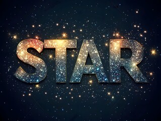 Naklejka premium Star is a word that is made up of glittery letters. The letters are in different colors and are surrounded by a lot of sparkles. The image has a dreamy and magical feel to it