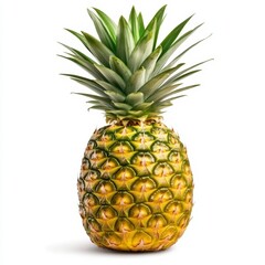 Fototapeta premium Ripe Pineapple with Vibrant Yellow and Green Hues on White Background