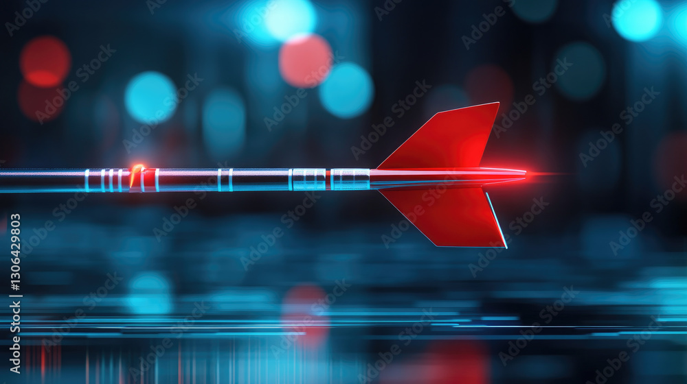 Aufkleber motion blurred arrow racing towards a vibrant red target in a business environment symbolizing speed