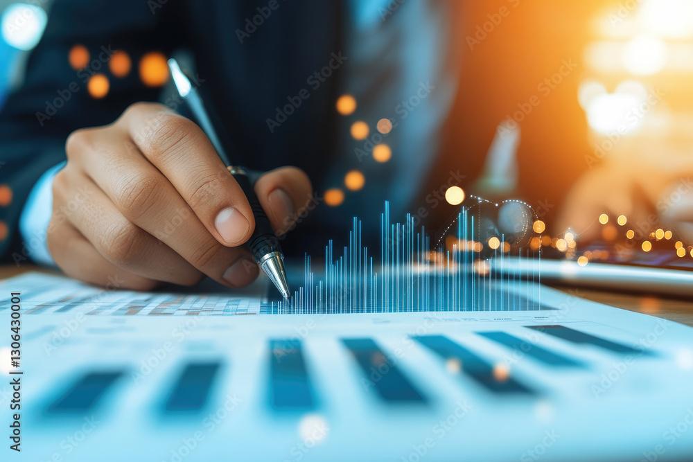 Poster strategizing economic development ideas indoor workspace data visualization presentation futuristic 