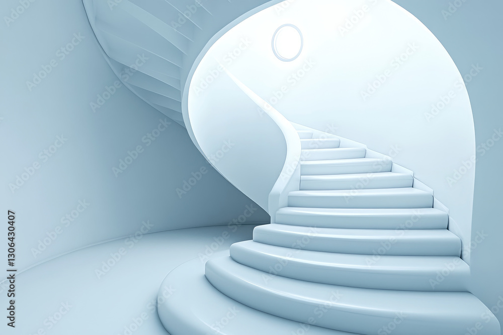 Poster progress through elevation a unique perspective of a spiral staircase leading to a bright target at 