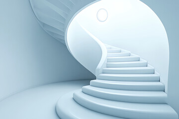 Naklejka premium Progress through elevation a unique perspective of a spiral staircase leading to a bright target at the top in an inspirational environment