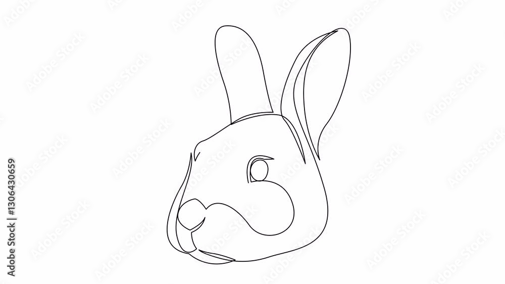Aufkleber self drawing animation of rabbit head drawn by continuous one line. animated single line bunny anima
