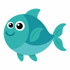 Cute fish cartoon vector on white background.