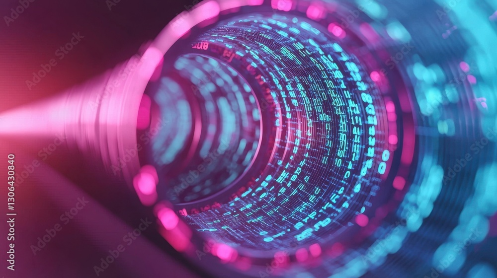 Poster abstract digital tunnel with colorful data flow and light effects