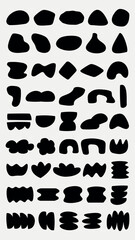Abstract black shapes on a white background. Various geometric forms, abstract shapes, and artistic patterns. Creative abstract design with black shapes. Black and white vector set.