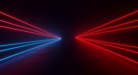 Light illumination.  Contemporary red and blue neon lights illuminate abstract scene background in 3d rendering