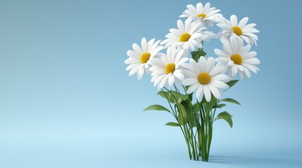 White Daisies Bouquet on Light Blue Background Low Poly Style