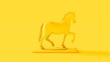 Vivid Yellow Horse Trotting Motion Glowing Background 3D Illustration