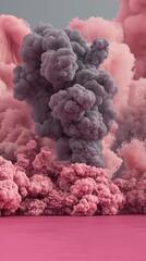 Pink and grey smoke plume landscape, digital art, fantasy background