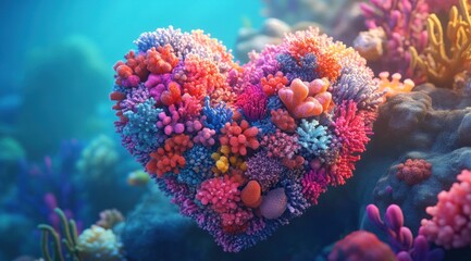 Fototapeta premium Heart-shaped coral reef in ocean depths. Possible use stock photo