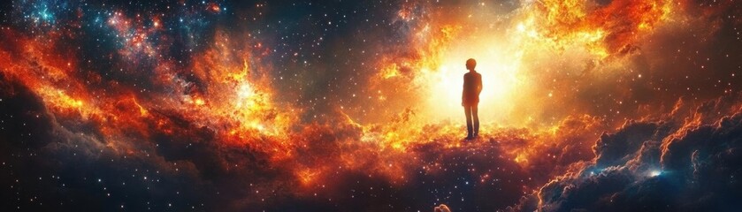 Fototapeta premium Produce a mesmerizing celestial figure made of radiant stardust, exuding an otherworldly aura, a truly transcendent and divine creation