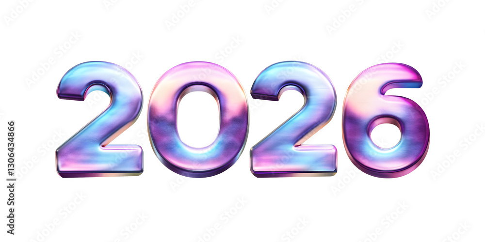 Wall mural 3d iridescent 2026 number with a gradient isolated