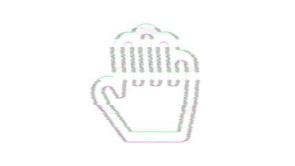 Icon hand palm is distorted. Glitch. Noise, chromatic aberration, geometric distortion
