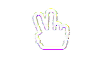 Icon hand peace is distorted. Glitch. Noise, chromatic aberration, geometric distortion