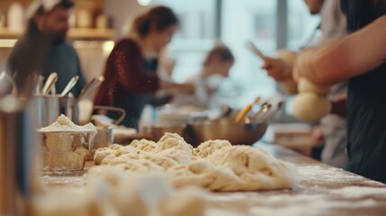 Cooking Class, Kneading Dough, Busy Kitchen