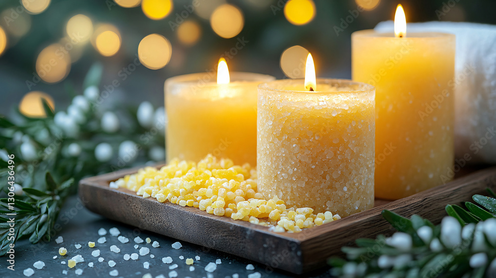 Poster a beautiful arrangement of candles and fresh flowers creating a serene and inviting atmosphere for r