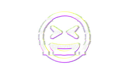 Icon grin squint is distorted. Glitch. Noise, chromatic aberration, geometric distortion