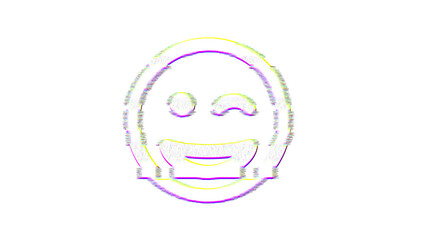 Icon grin wink is distorted. Glitch. Noise, chromatic aberration, geometric distortion