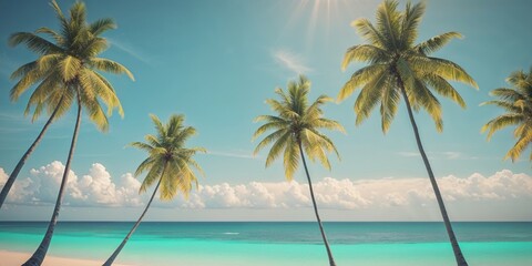 Obraz premium Tropical Paradise with Palm Trees and Crystal Clear Ocean Water.