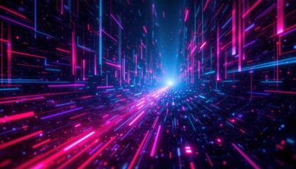 Fototapeta premium The digital landscape is a mesmerizing display of intertwining vibrant lines and dazzling points of bright light, creating a futuristic and exhilarating visual experience