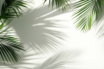 Obraz premium Palm Leaf Shadows on White Wall Tropical Minimalist Background Image